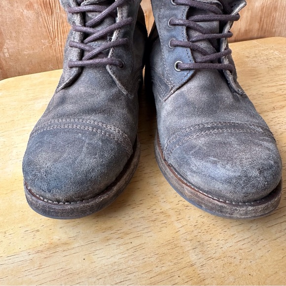 All Saints Spitalfields Gray Brown Combat Moto Lace Up Side Zip Distressed Boot - Picture 6 of 15